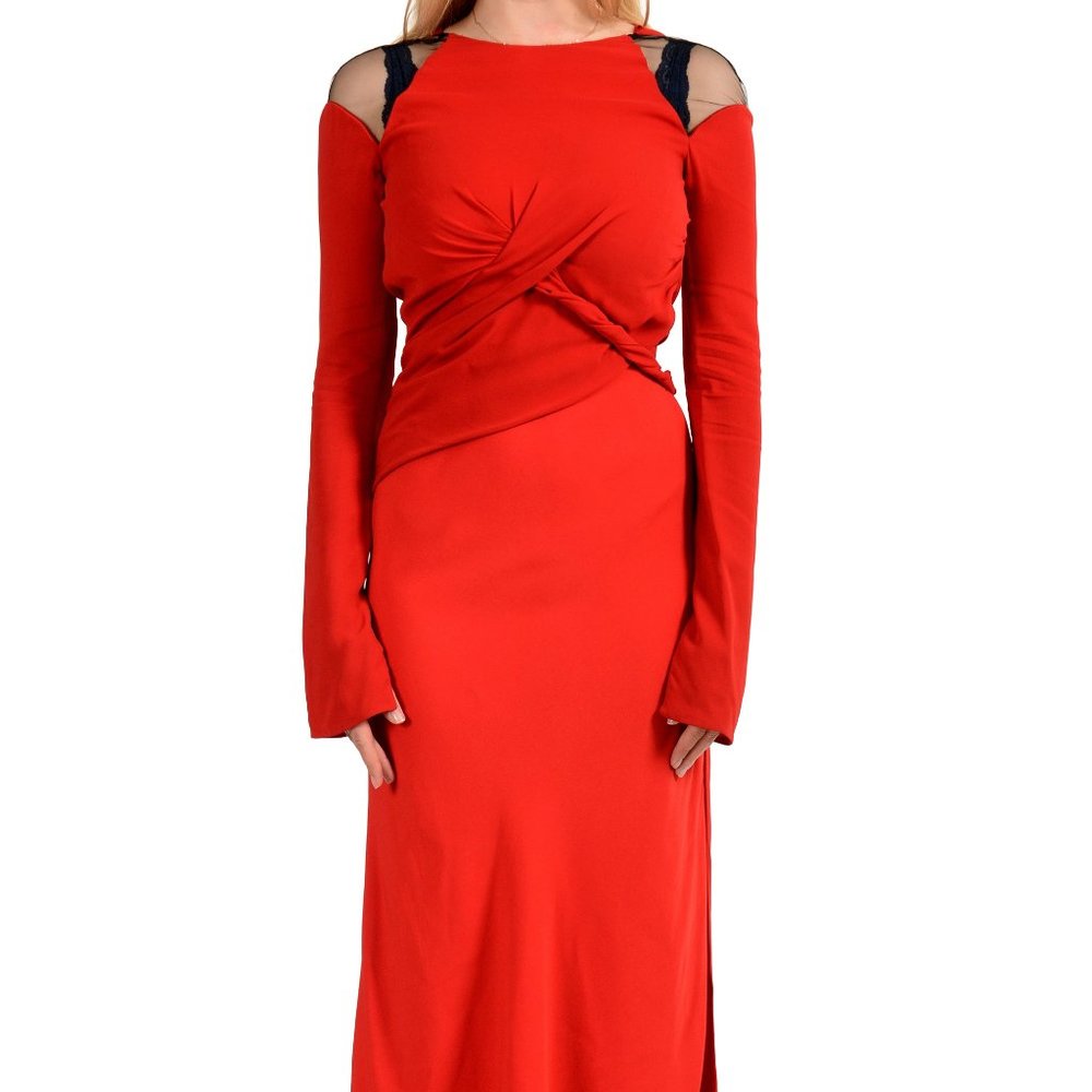 Versace Women's Bright Red Silk Long Evening Dress